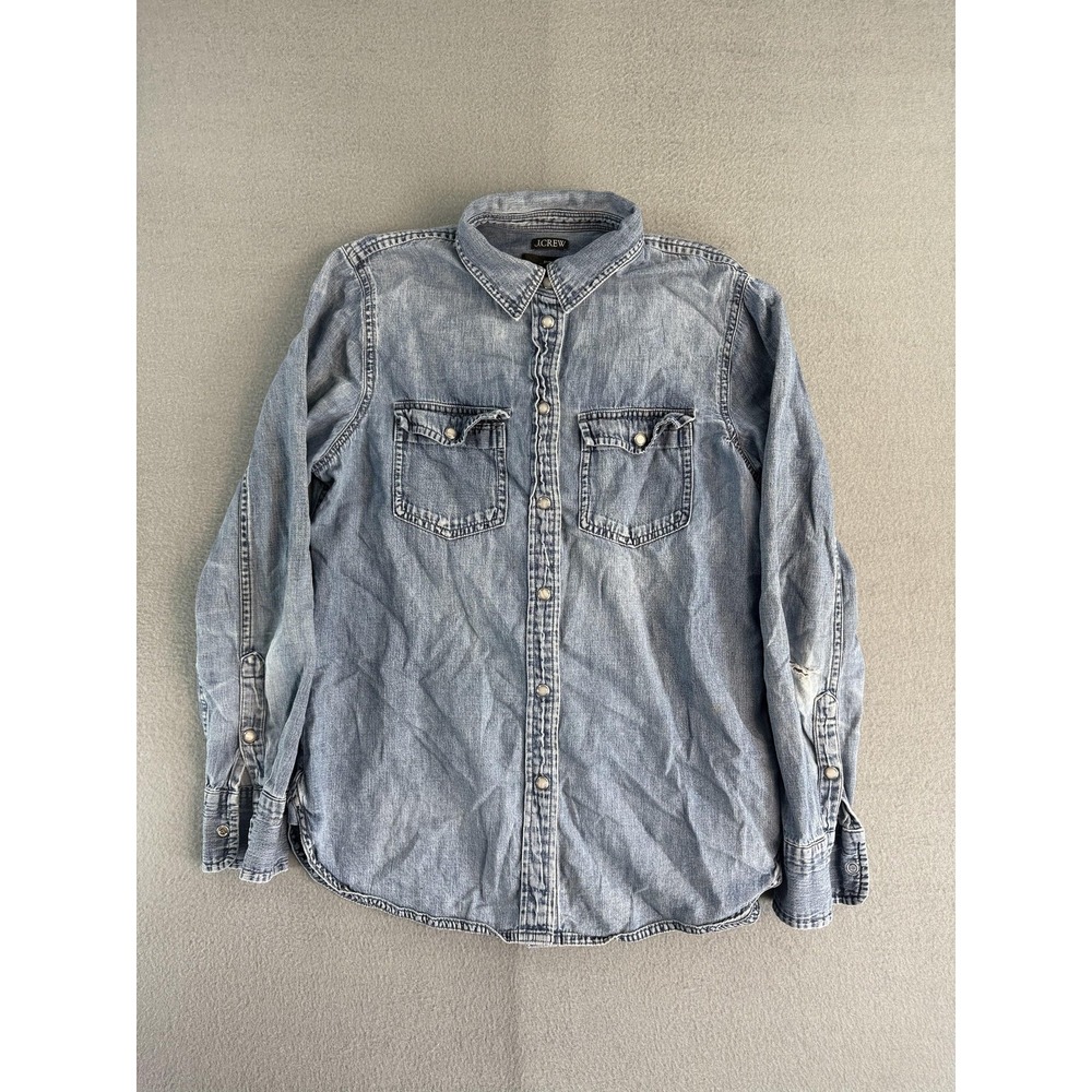 J.Crew Shirt Womens 4 Blue Denim Pearl Snap Button Long Sleeve Western Casual